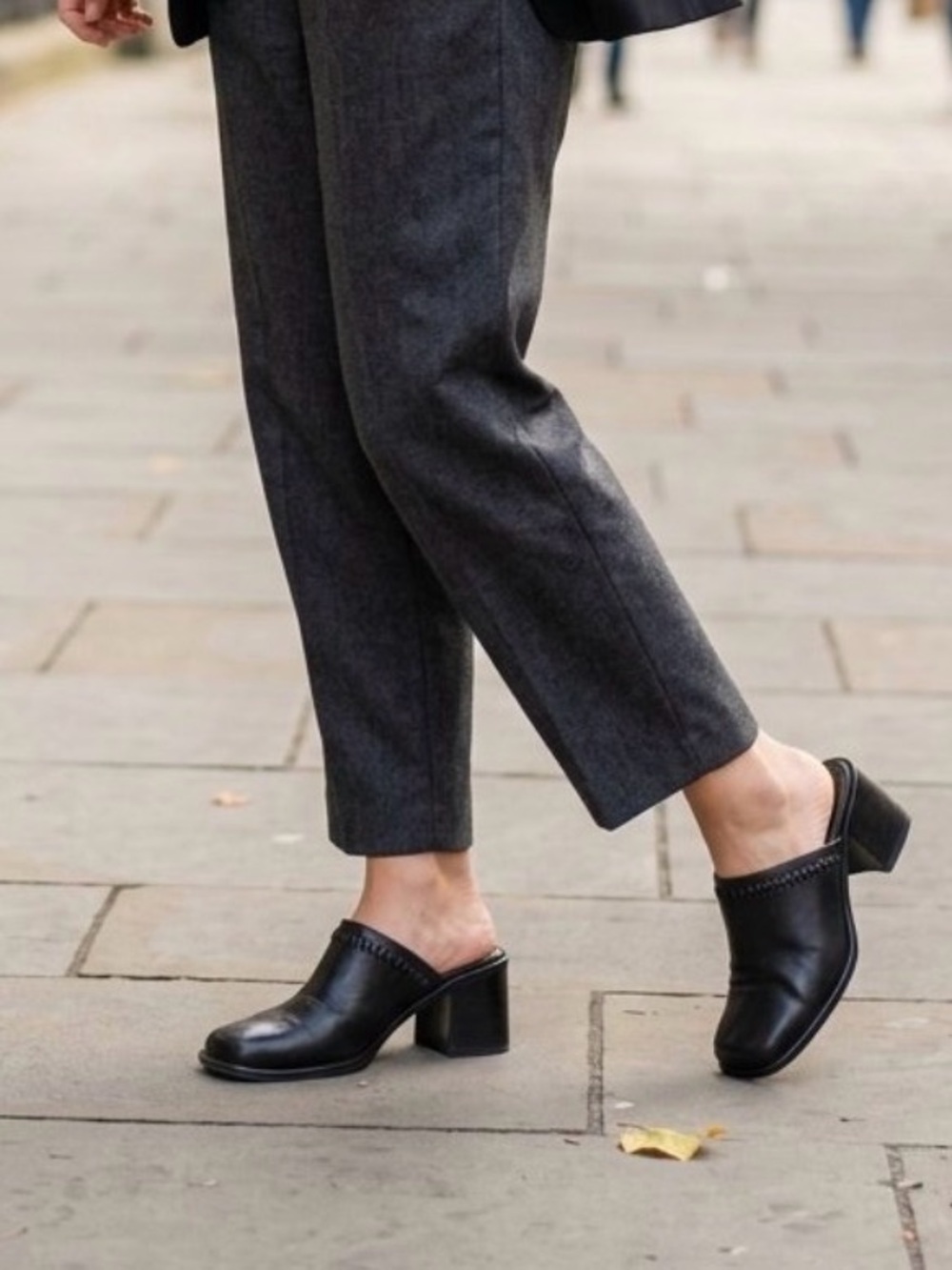 First Issue by Liz Claiborne Women's Black Leather Mules with Low Block Heel